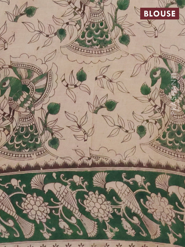 Kalamkari cotton saree lime green and dark green with allover prints and printed border