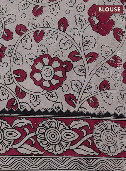 Kalamkari cotton saree beige and dark magenta pink with allover prints and printed border