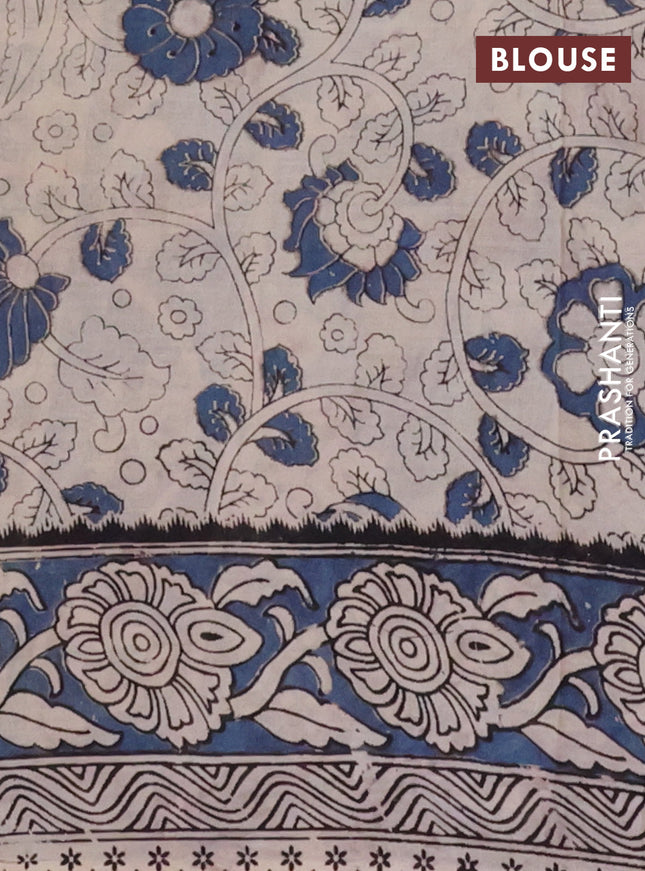 Kalamkari cotton saree dark mustard and grey with allover prints and printed border