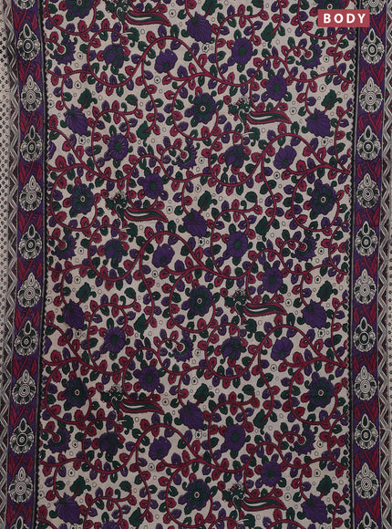 Kalamkari cotton saree beige and violet with allover prints and printed border