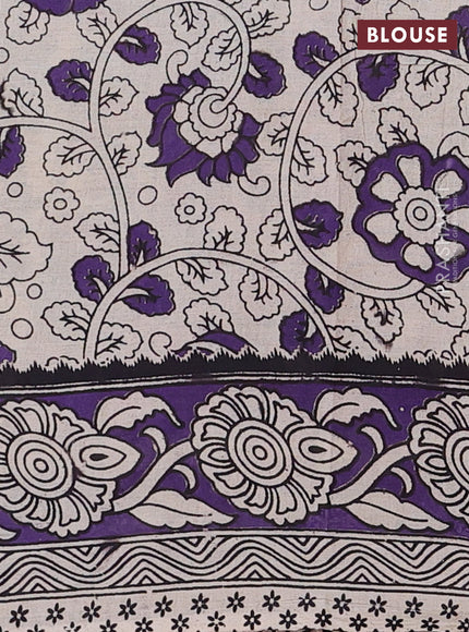 Kalamkari cotton saree beige and violet with allover prints and printed border