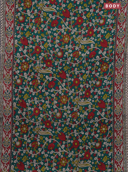 Kalamkari cotton saree green and maroon with allover prints and printed border