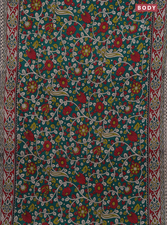 Kalamkari cotton saree green and maroon with allover prints and printed border