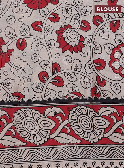 Kalamkari cotton saree green and maroon with allover prints and printed border