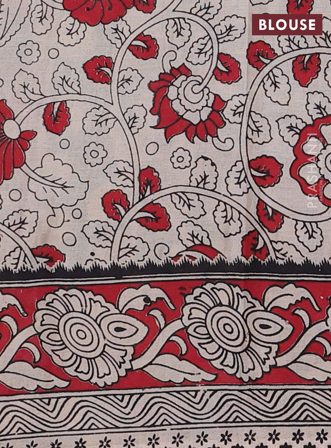 Kalamkari cotton saree green and maroon with allover prints and printed border