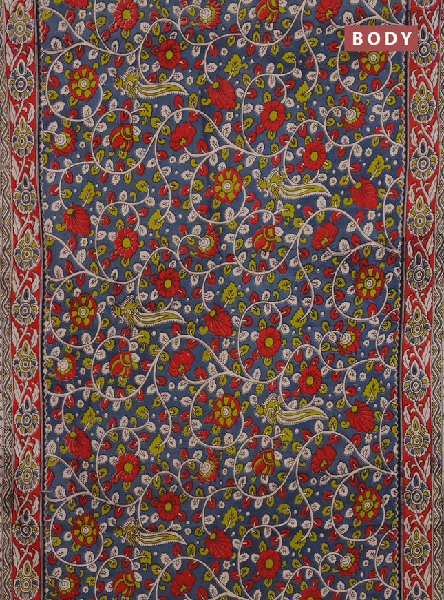 Kalamkari cotton saree grey and maroon with allover prints and printed border