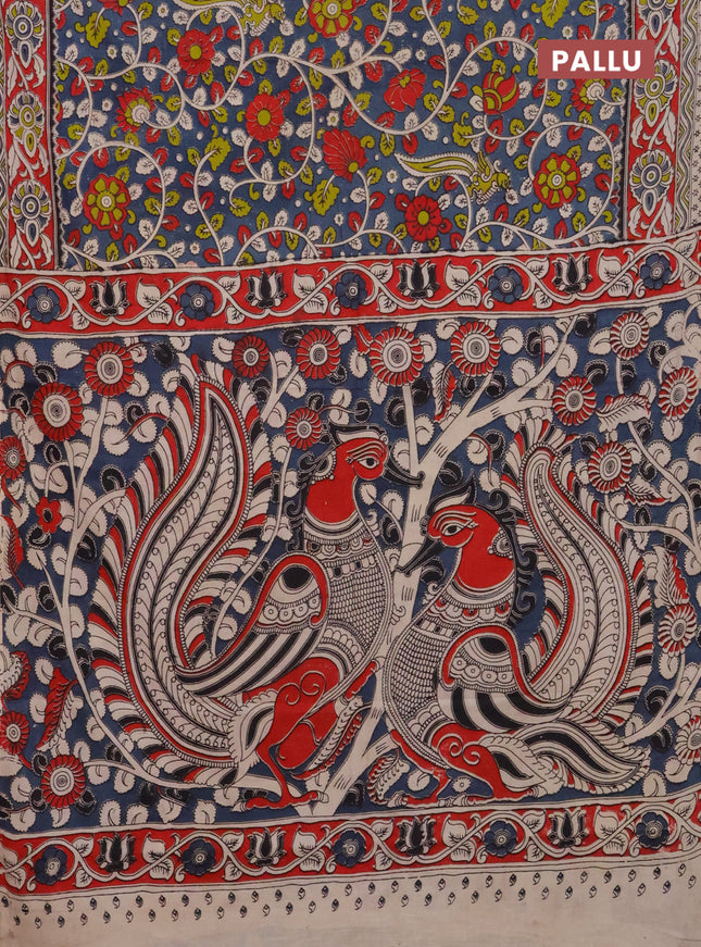 Kalamkari cotton saree grey and maroon with allover prints and printed border