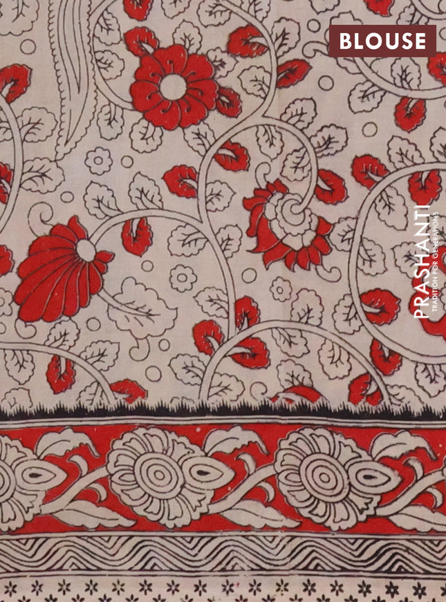 Kalamkari cotton saree grey and maroon with allover prints and printed border