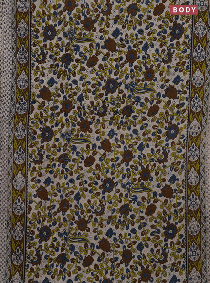 Kalamkari cotton saree beige and brown with allover prints and printed border