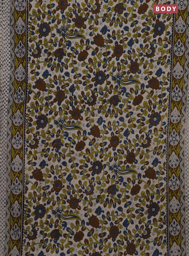 Kalamkari cotton saree beige and brown with allover prints and printed border