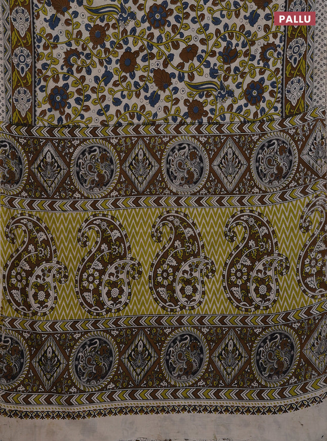 Kalamkari cotton saree beige and brown with allover prints and printed border