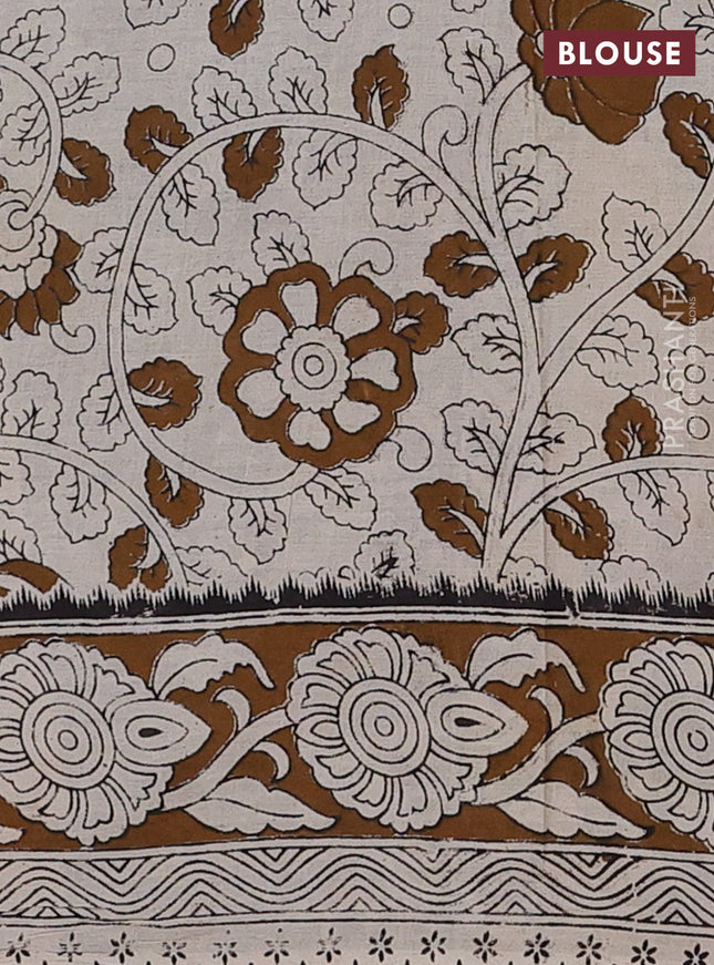Kalamkari cotton saree beige and brown with allover prints and printed border