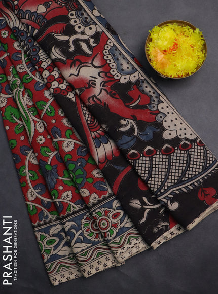 Kalamkari cotton saree maroon and grey with allover prints and printed border