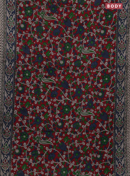 Kalamkari cotton saree maroon and grey with allover prints and printed border