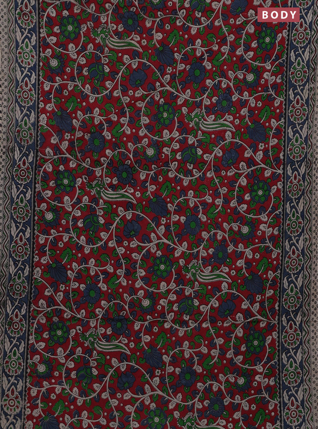 Kalamkari cotton saree maroon and grey with allover prints and printed border