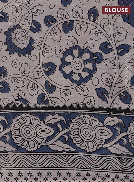 Kalamkari cotton saree maroon and grey with allover prints and printed border