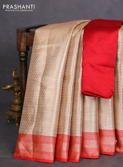 Banarasi tissue silk saree gold and red with allover zari woven brocade weaves and zari woven border