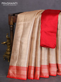 Banarasi tissue silk saree gold and red with allover zari woven brocade weaves and zari woven border