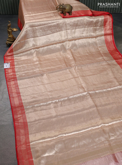 Banarasi tissue silk saree gold and red with allover zari woven brocade weaves and zari woven border