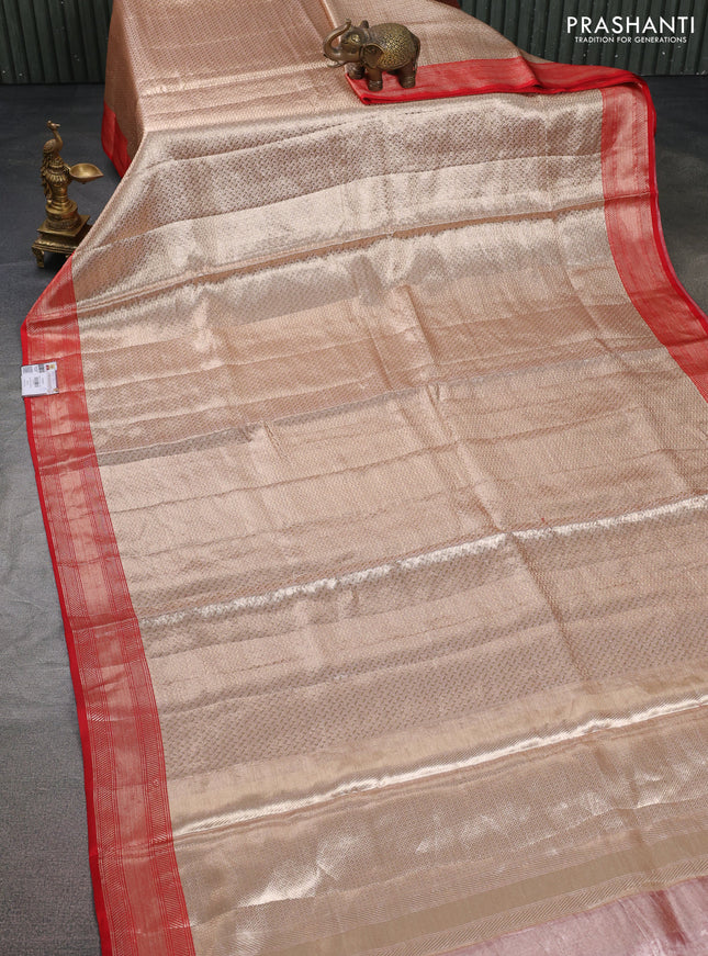 Banarasi tissue silk saree gold and red with allover zari woven brocade weaves and zari woven border