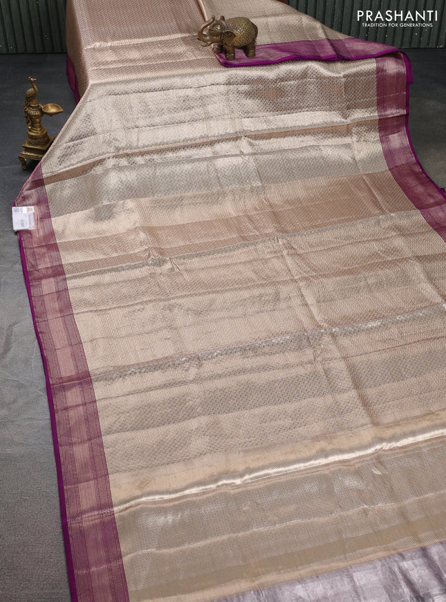 Banarasi tissue silk saree gold and purple with allover zari woven brocade weaves and zari woven border