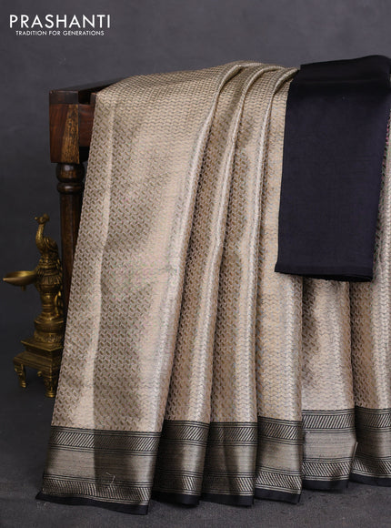 Banarasi tissue silk saree grey and black with allover zari woven brocade weaves and zari woven border