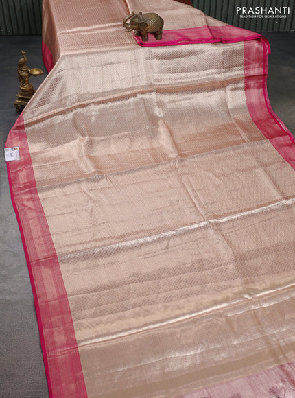 Banarasi tissue silk saree gold and pink with allover zari woven brocade weaves and zari woven border