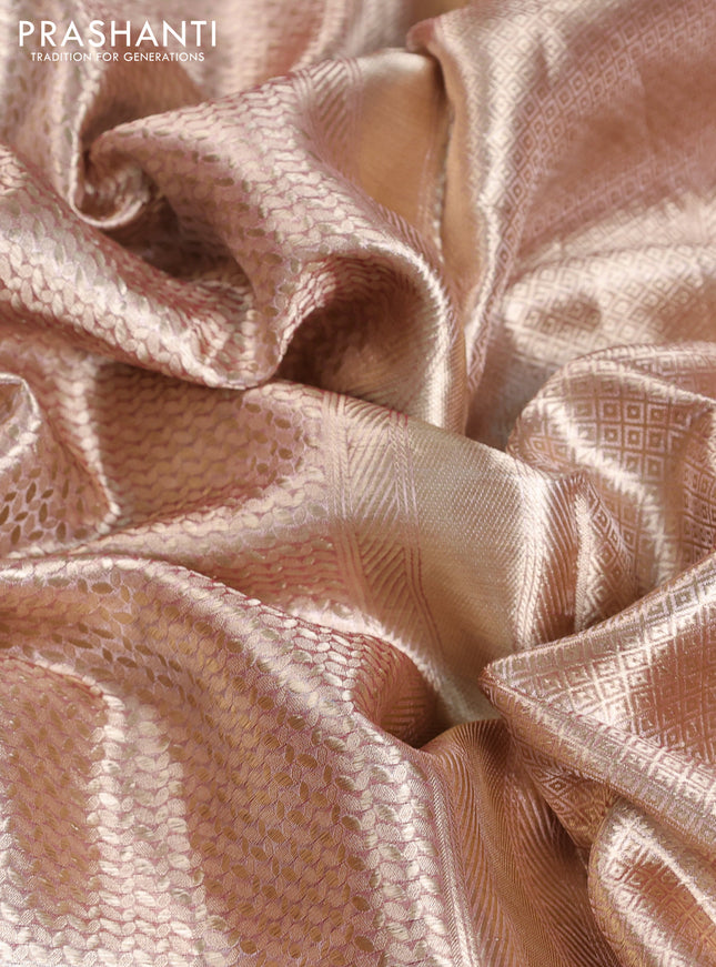 Banarasi tissue silk saree gold and pink with allover zari woven brocade weaves and zari woven border
