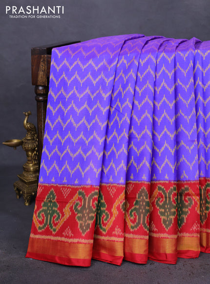 Rajkot patola silk saree violet shade and red with allover zig zag ikat weaves and ikat woven ikat border