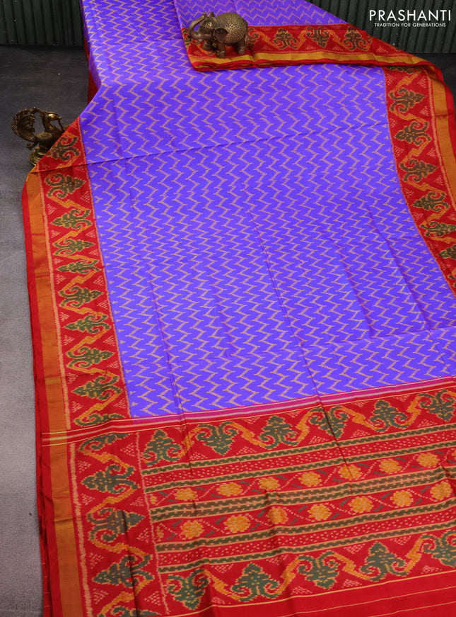 Rajkot patola silk saree violet shade and red with allover zig zag ikat weaves and ikat woven ikat border