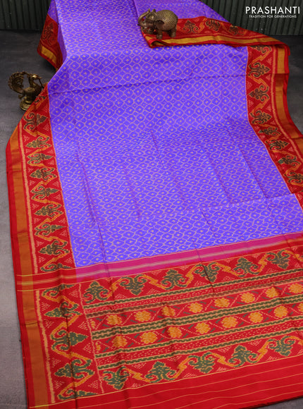 Rajkot patola silk saree violet shade and red with allover ikat weaves and ikat woven ikat border
