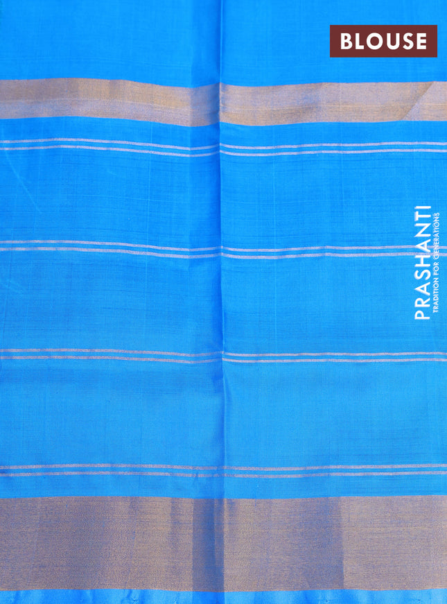 Pure uppada silk saree black and blue with allover silver & gold zari weaves and long zari woven checked border