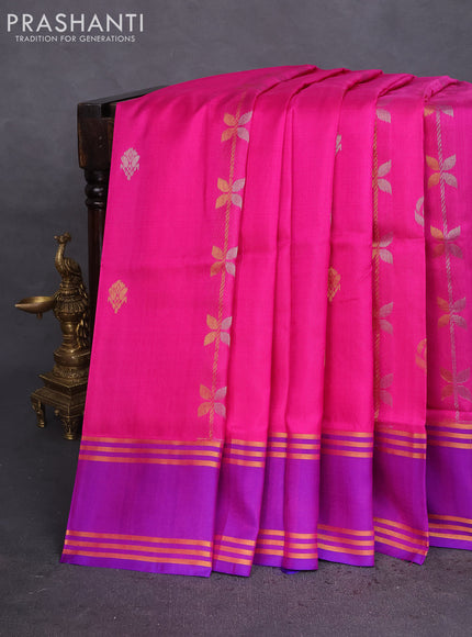 Pure uppada silk saree pink and blue with allover silver & gold zari weaves and rettapet zari woven border
