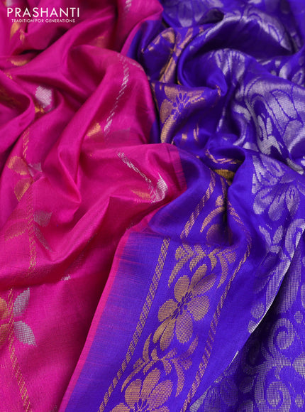 Pure uppada silk saree pink and blue with allover silver & gold zari weaves and rettapet zari woven border