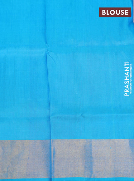 Pure uppada silk saree light blue and teal bluish green with allover silver & gold zari weaves and zari woven border