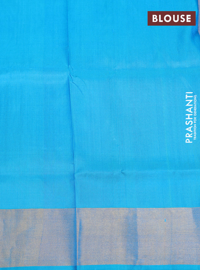 Pure uppada silk saree light blue and teal bluish green with allover silver & gold zari weaves and zari woven border