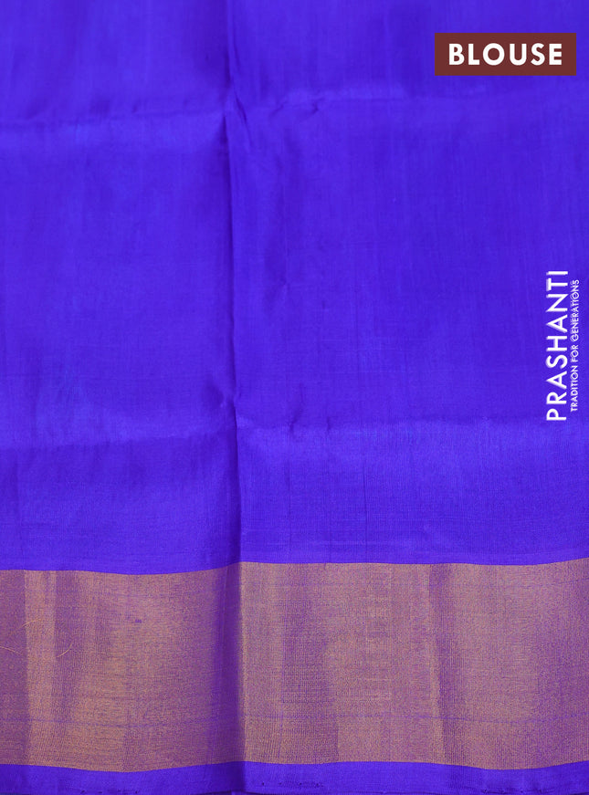 Pure uppada silk saree cs blue and blue with allover silver & gold zari weaves and zari woven border