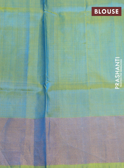 Pure uppada silk saree cs blue and light green with silver & gold zari woven buttas and long zari woven butta border