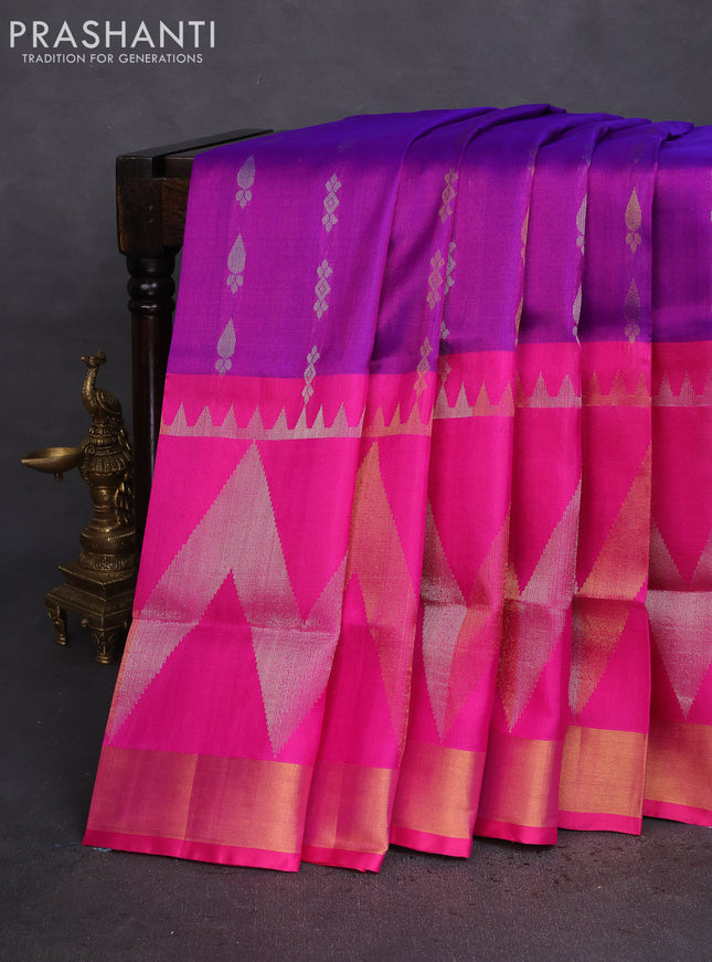 Pure uppada silk saree purple and pink with silver & gold zari woven buttas and long zari woven butta border