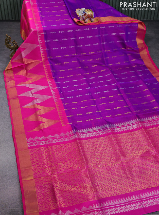 Pure uppada silk saree purple and pink with silver & gold zari woven buttas and long zari woven butta border