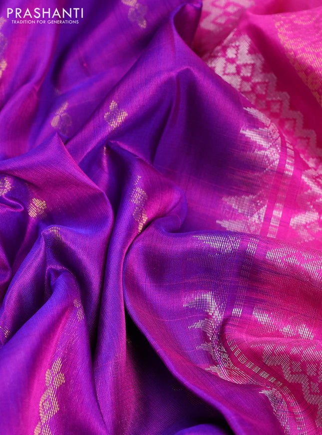 Pure uppada silk saree purple and pink with silver & gold zari woven buttas and long zari woven butta border