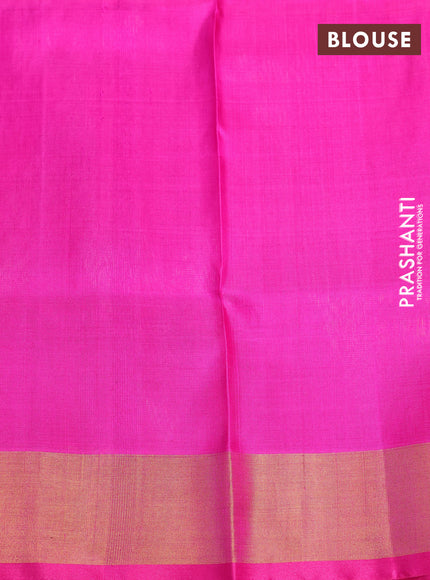 Pure uppada silk saree dual shade of pinkish orange and pink with silver & gold zari woven buttas and long zari woven butta border
