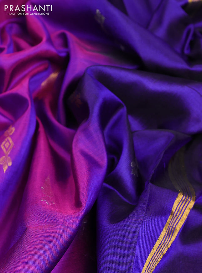 Pure uppada silk saree purple and blue with silver & gold zari woven buttas and rettapet zari woven border