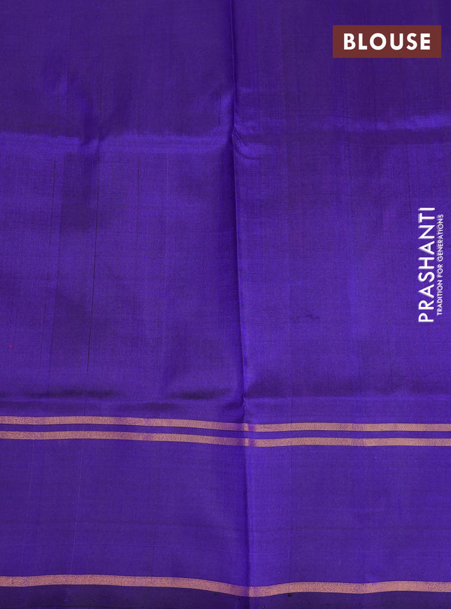 Pure uppada silk saree purple and blue with silver & gold zari woven buttas and rettapet zari woven border