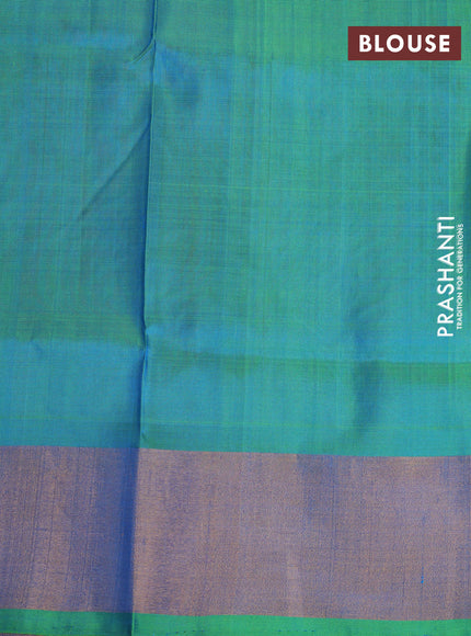Pure uppada silk saree cs blue and light green with allover silver & gold zari weaves and zari woven border