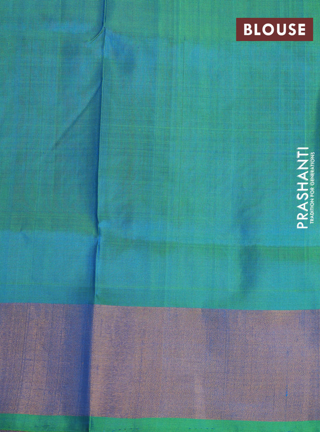 Pure uppada silk saree cs blue and light green with allover silver & gold zari weaves and zari woven border