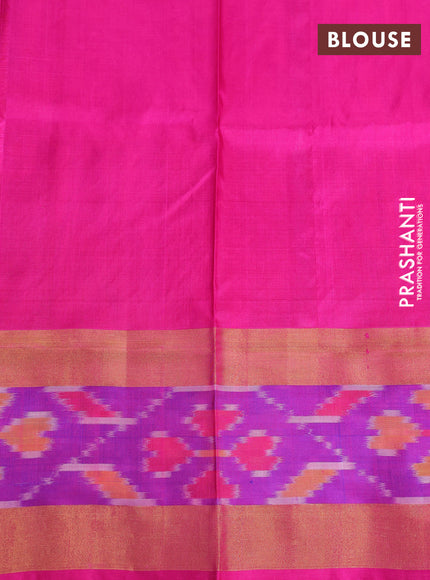 Pure uppada silk saree pinkish orange and pink with allover silver & gold zari weaves and zari woven ikat style border