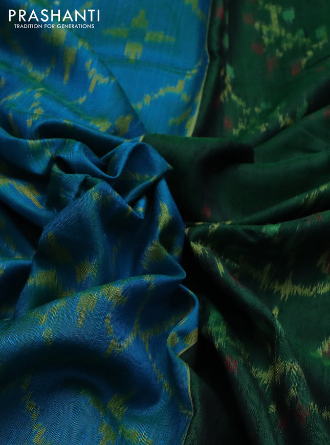 Rajkot patola silk saree cs blue and green with allover ikat weaves & jute finish and zari woven border