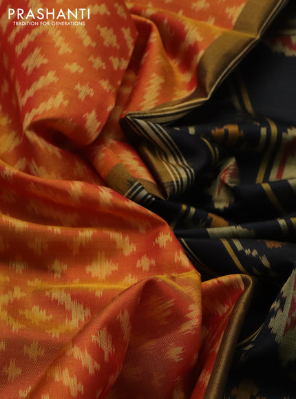 Rajkot patola silk saree orange and black with allover ikat weaves and zari woven border