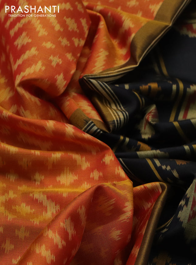 Rajkot patola silk saree orange and black with allover ikat weaves and zari woven border